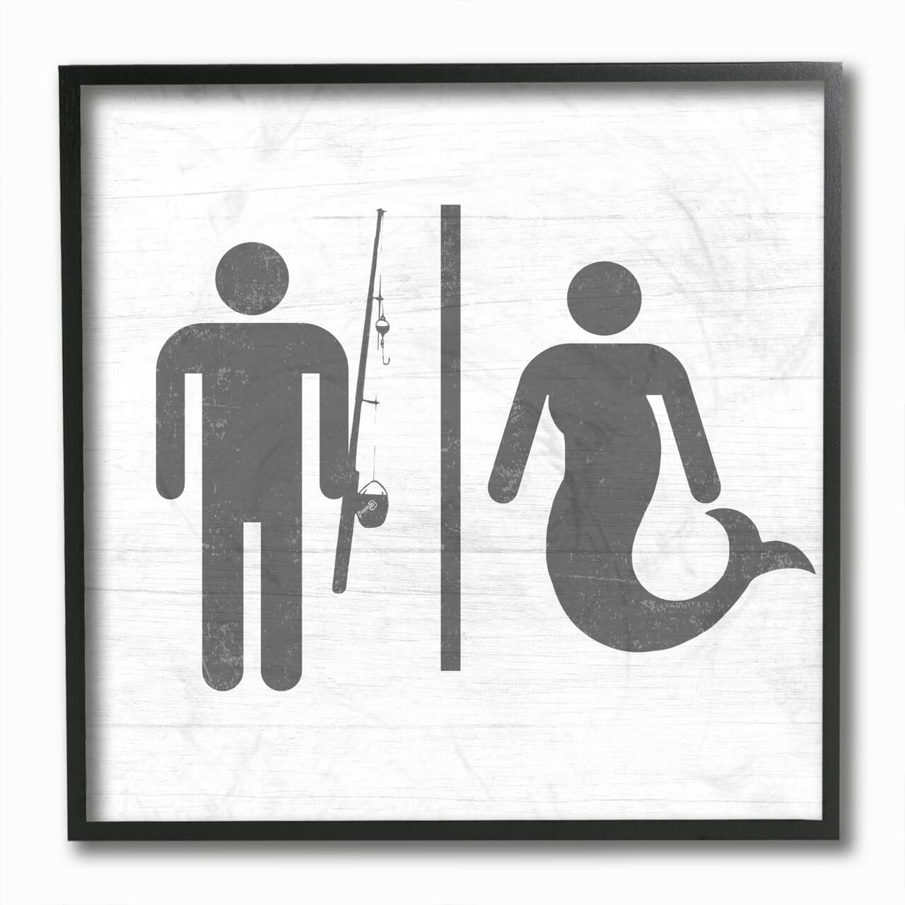 Stupell Industries Rustic Fisherman or Mermaid Bathroom Sign Grey White Black Framed Wall Art